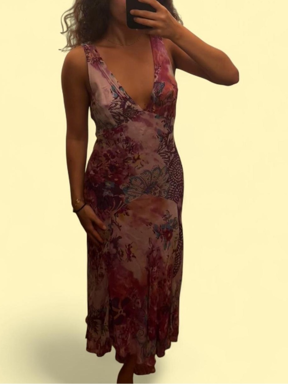 Etro Floral Deep V Midi Dress in Mauve and Plum